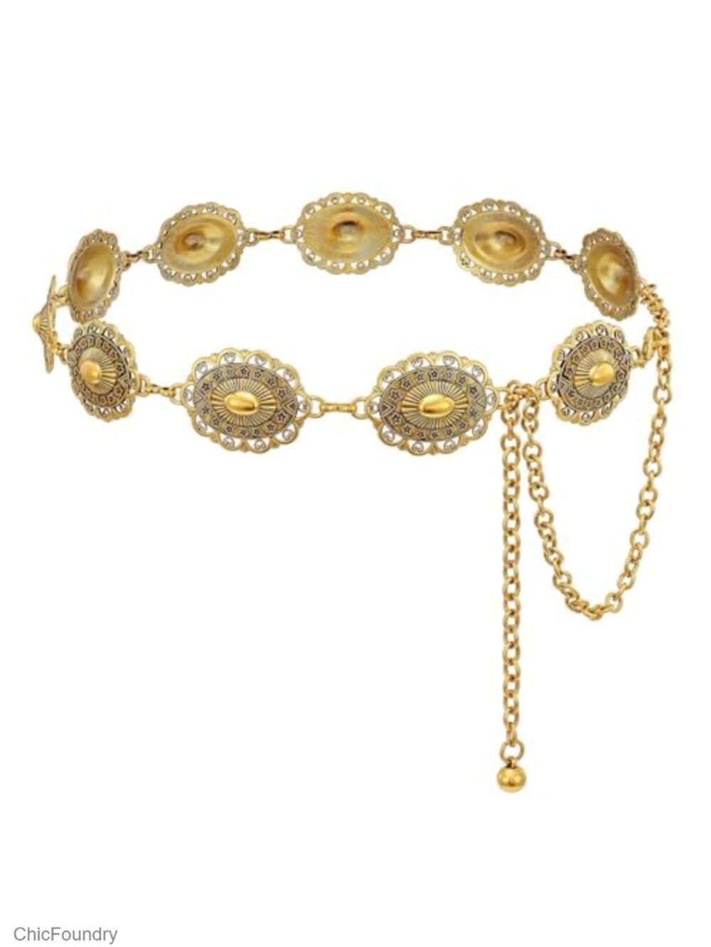 Western Concho Chain Belt for Women Cowgirl Boho Waist Chain for Dresses Jeans